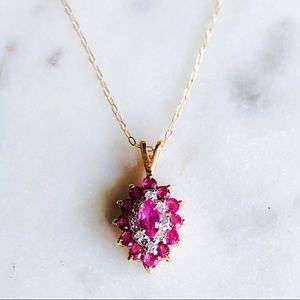Vintage 10K Gold Ruby Diamond Necklace
